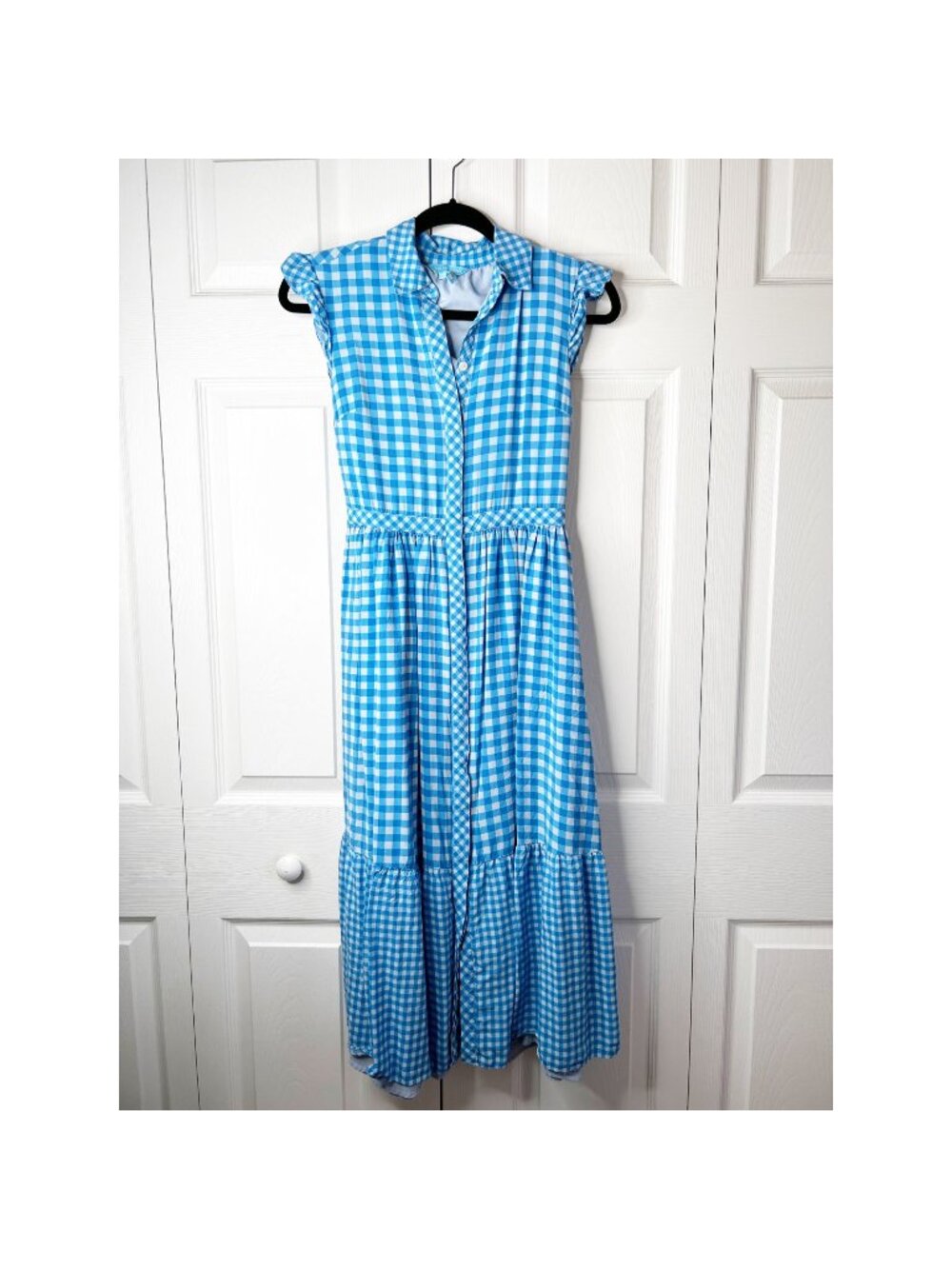 Draper James Blue Gingham Flutter Sleeve Patio Midi Shirt Dress Women's Size 0